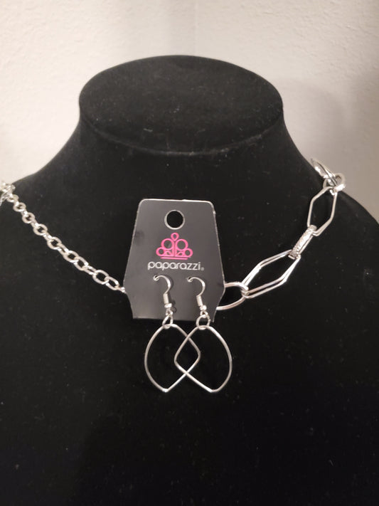 Silver Chain Link Necklace & Earings
