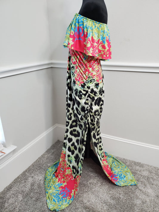 Animal Print Halter Top Maxi Dress With Side Split -2XL