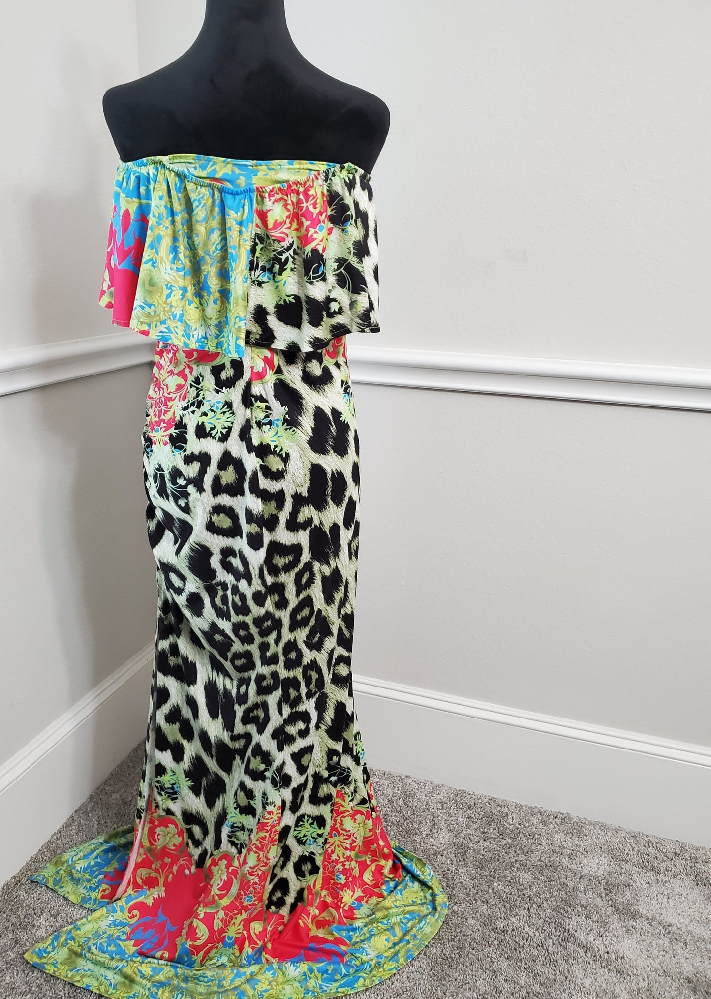 Animal Print Halter Top Maxi Dress With Side Split -2XL
