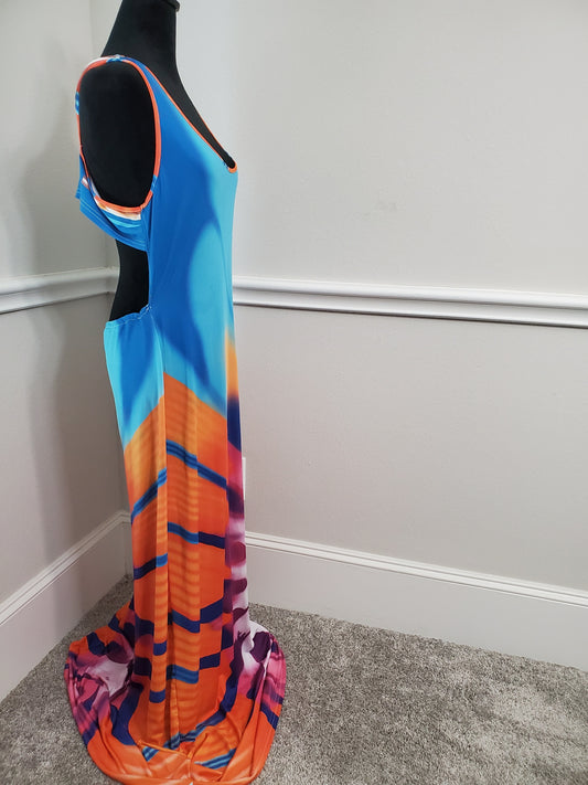 Chakra Inspired Boho Chic Maxi Dress with Back Cutout -2XL