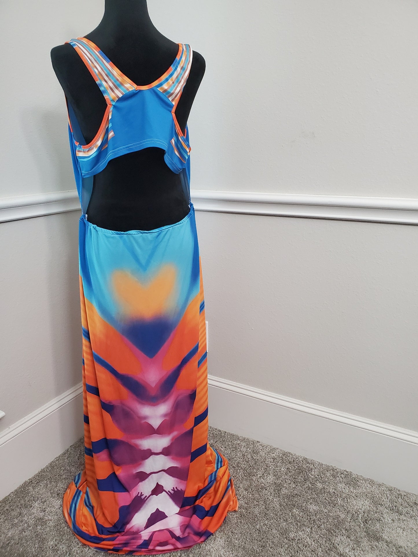 Chakra Inspired Boho Chic Maxi Dress with Back Cutout -2XL