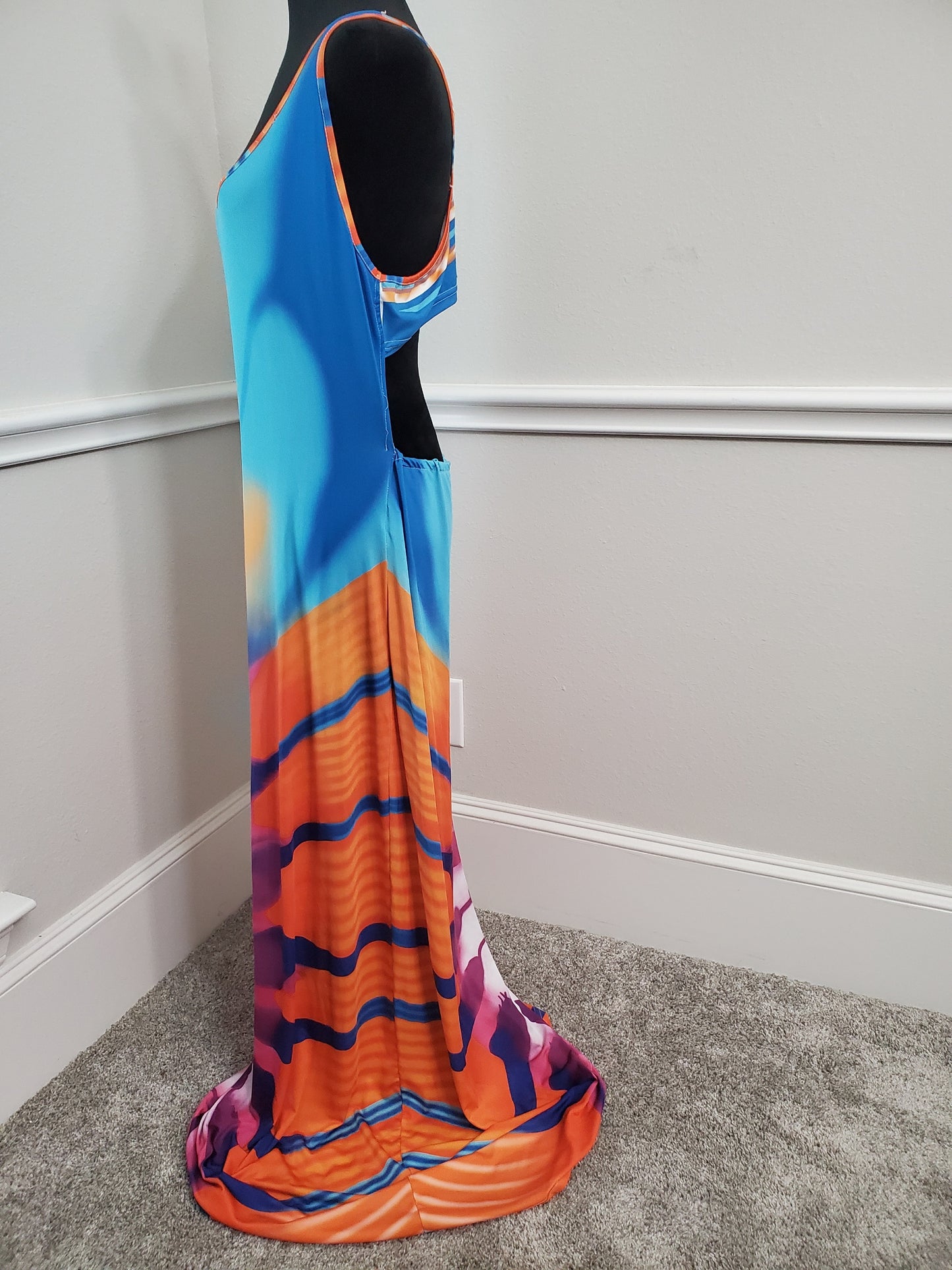 Chakra Inspired Boho Chic Maxi Dress with Back Cutout -2XL