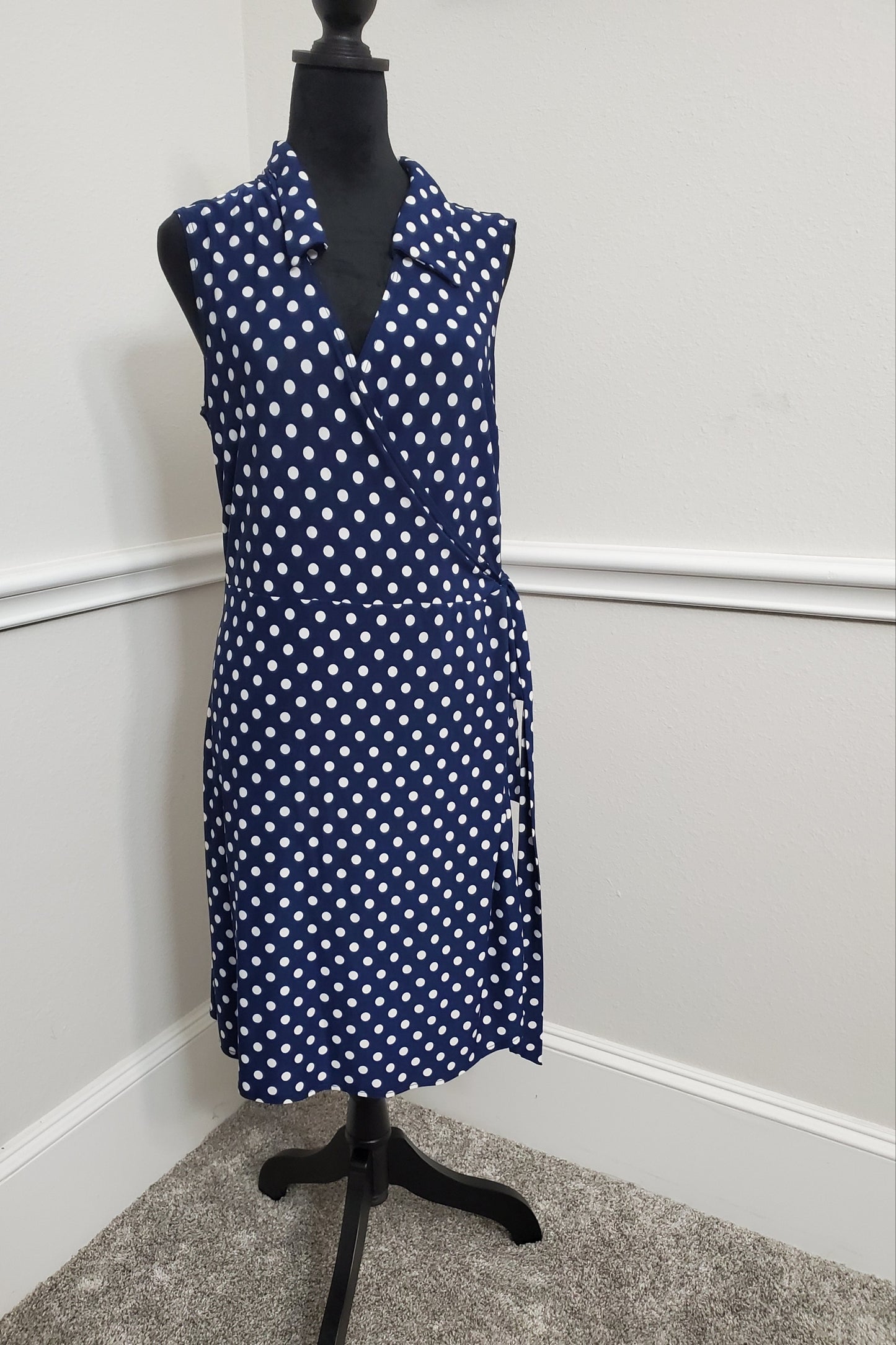 Classic Blue & White Polka Dot Wrap Dress