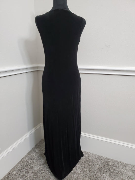 Elegant Black Asymmetrical Sheer Panel Maxi Dress - Medium
