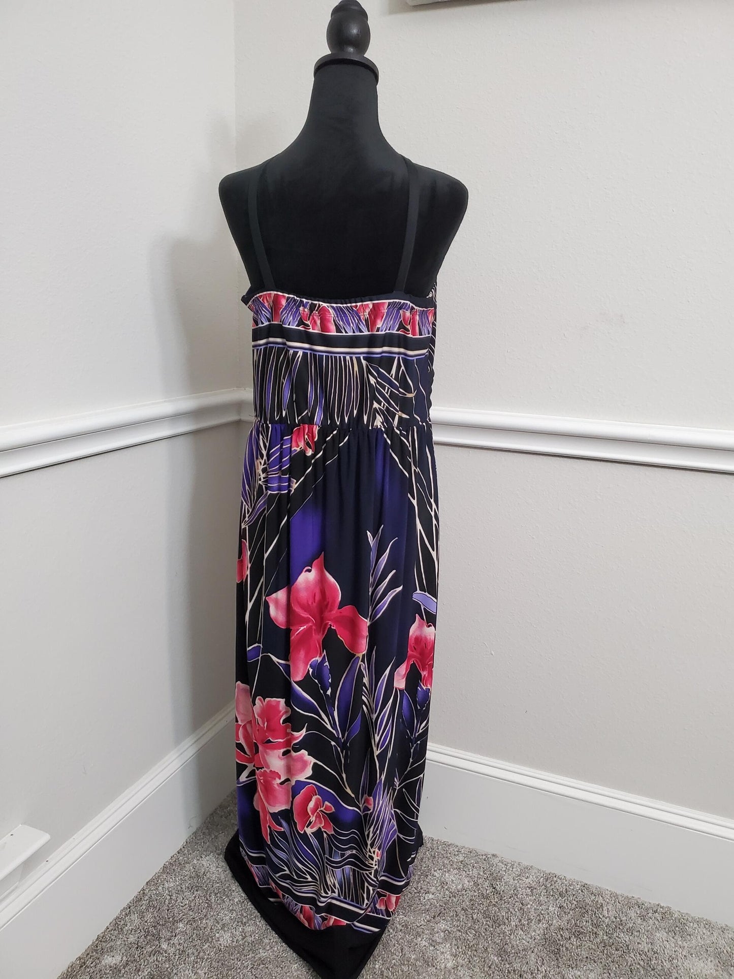 Stunning Black & Purple Floral Maxi Dress - Size 14W-XL