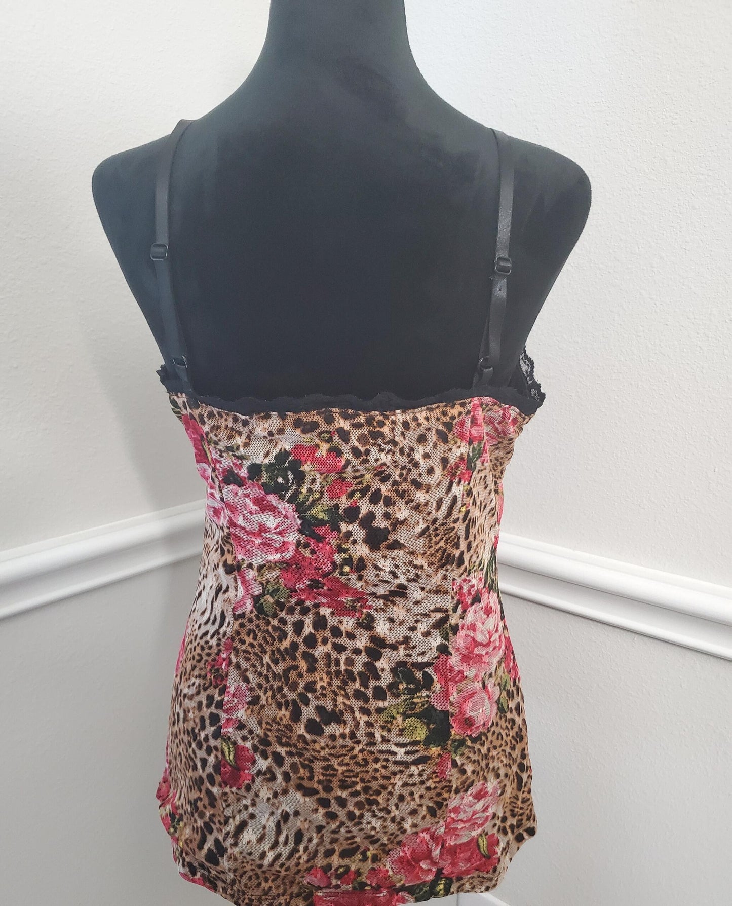 Y2K Inspired Leopard & Rose Floral Print Halter Camisole Top