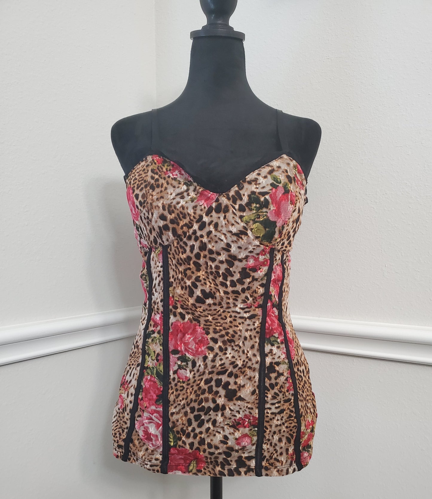 Y2K Inspired Leopard & Rose Floral Print Halter Camisole Top