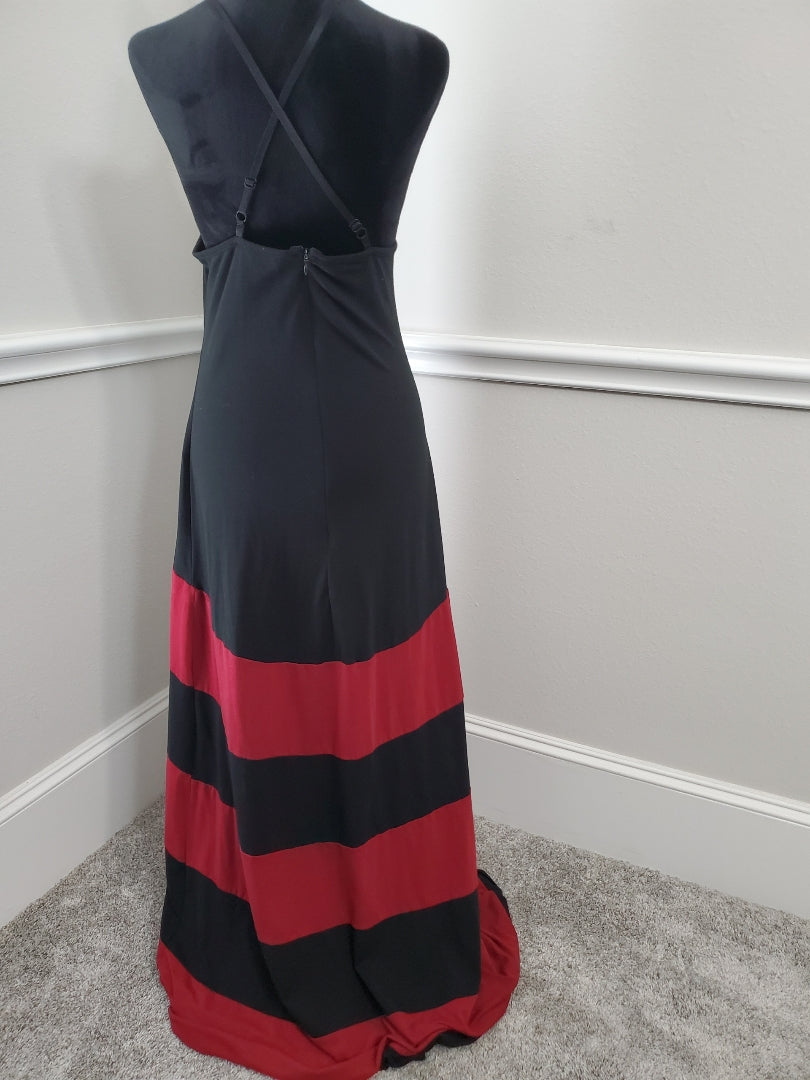 Black And Red Striped Spaghetti Strap Maxi Dress - Size Large
