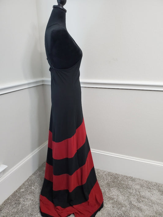 Black And Red Striped Spaghetti Strap Maxi Dress - Size Large