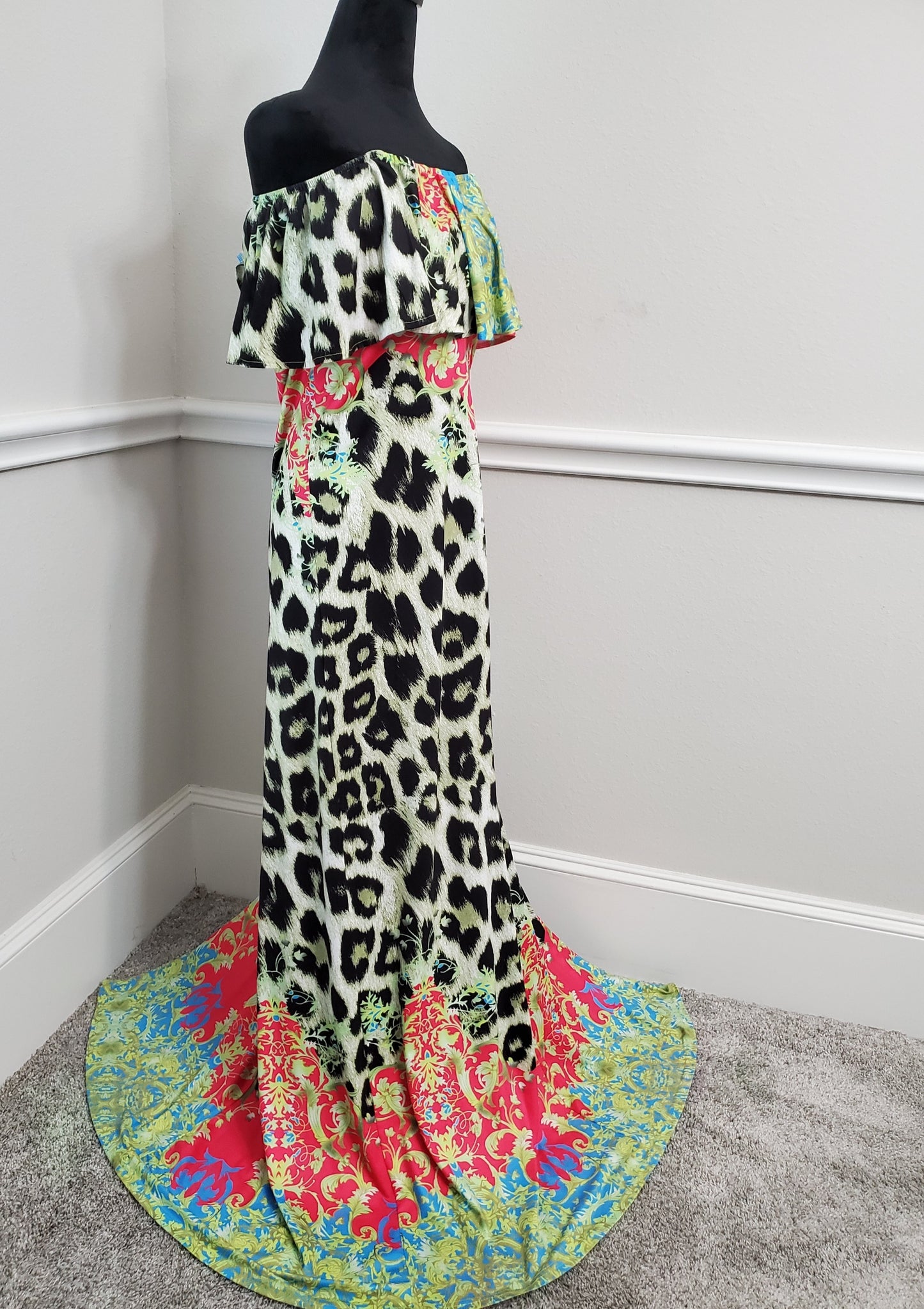 Animal Print Halter Top Maxi Dress With Side Split -2XL