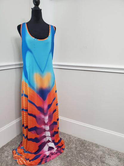 Chakra Inspired Boho Chic Maxi Dress with Back Cutout -2XL