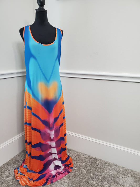 Chakra Inspired Boho Chic Maxi Dress with Back Cutout -2XL