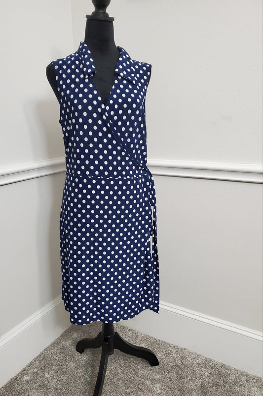 Classic Blue & White Polka Dot Wrap Dress