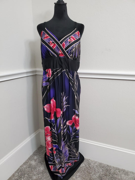 Stunning Black & Purple Floral Maxi Dress - Size 14W-XL