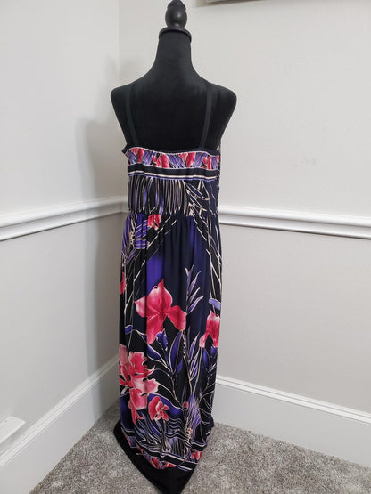Stunning Black & Purple Floral Maxi Dress - Size 14W-XL