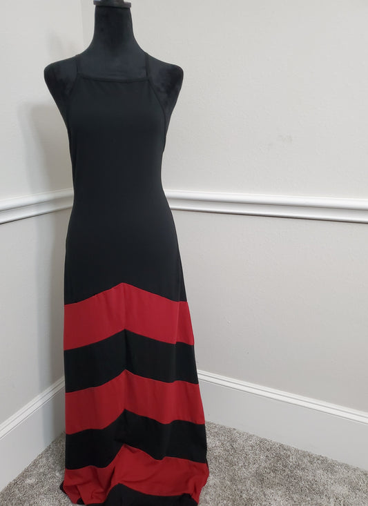 Black And Red Striped Spaghetti Strap Maxi Dress - Size Large