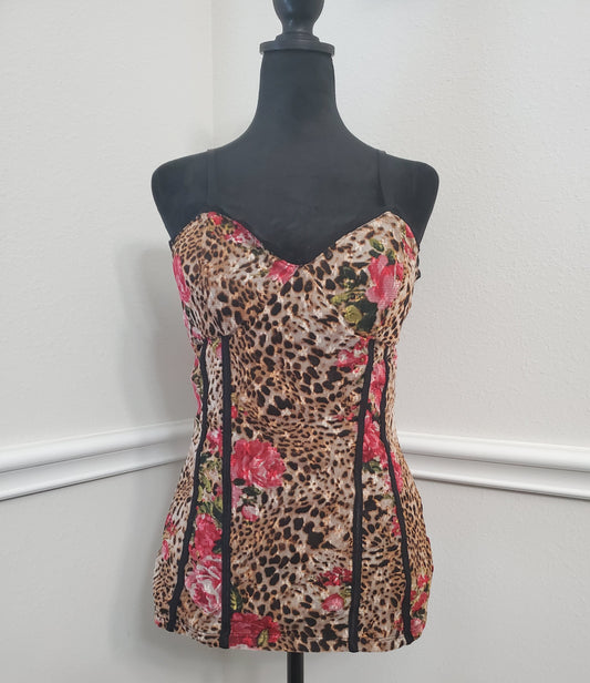 Y2K Inspired Leopard & Rose Floral Print Halter Camisole Top